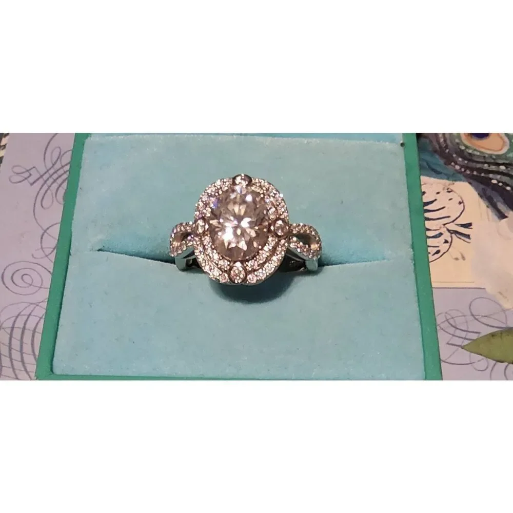 CERTIFIED 3.78 Ct. Genuine Moissanite Diamond Halo Bridal/Engagement Ring #8